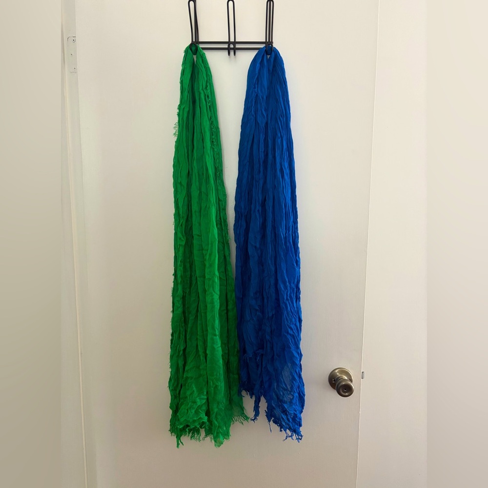 Green and Blue Linen Scarves